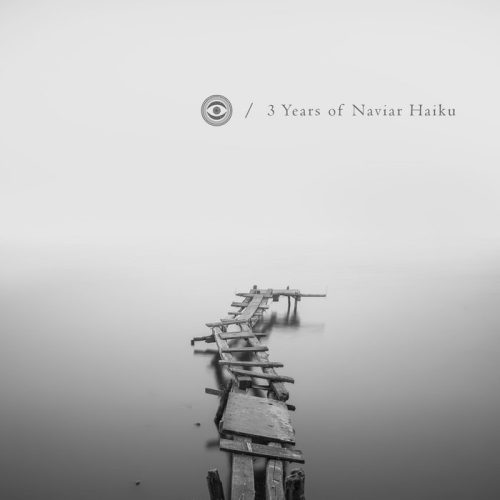 3 years of Naviar Haiku. Black and white photograph capturing a small, delicate wooden bridge in a foggy lake.
