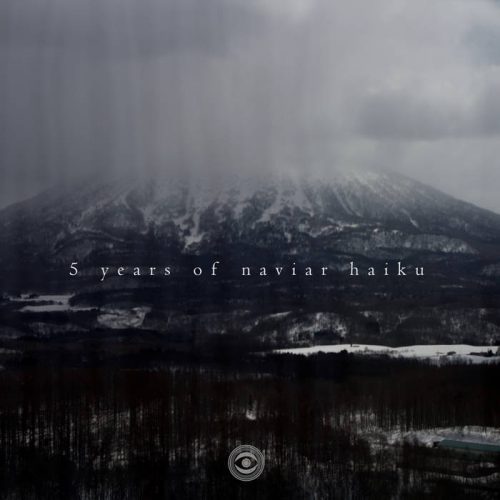5 years of Naviar Haiku album cover. The image shows A snow covered mountain range.