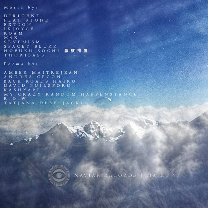 Haiku 9 album cover. Scenic view of mountain peak rising above a cloud-covered mountain range.