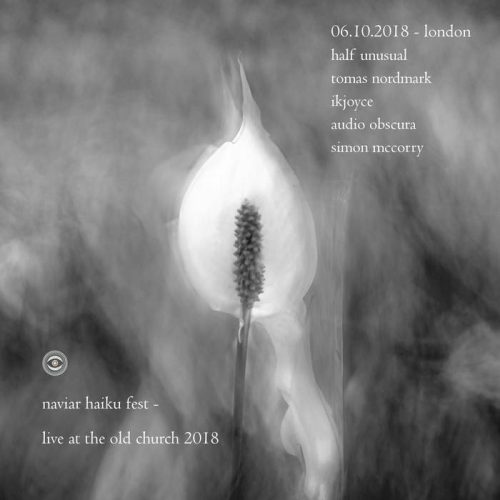 Naviar Haiku Fest III London 2018 .The photograph is presented in a timeless black and white format, A close-up of a flower called Peace Lily.